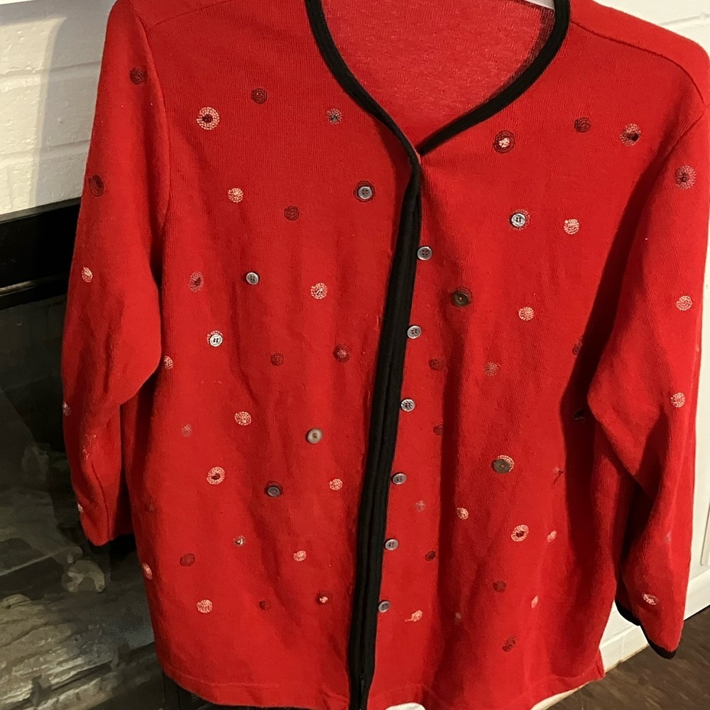 Long sleeved red cardigan 1x
